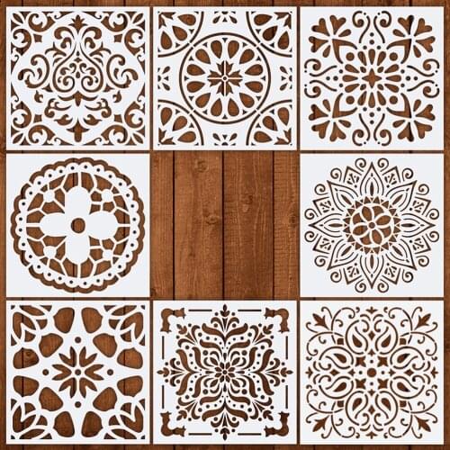 8pcs Premium Reusable Stencils Set Hollow out Mandala Painting Stencil Floor Wall Tile Fabric Wood Stencils