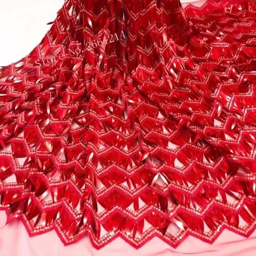 Sequins African French Net Lace Fabric BZL-101936 Hot Selling embroidered Lace Fabric High Quality in red color