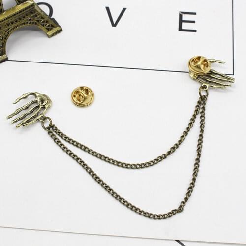 Western Popular Retro Punk Style Brooch Skull Claw Brooch Pins Shirt Collar Pin Collar Chain Alloy Pins And Brooches Men Jewelry