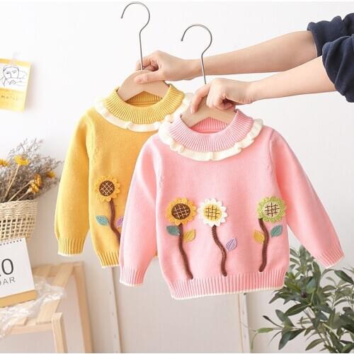 Children Sweater Newest Winter Full Sleeve 3D Falower Tops Coat Knitting Jacket Toddler Kids Baby Girls Casual Clothes