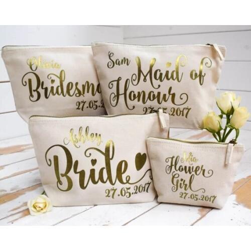 Personalized text name wedding birthday gifts bride bridesmaid comestic vanity Bags,Unique Gift for Bridal Party Bags