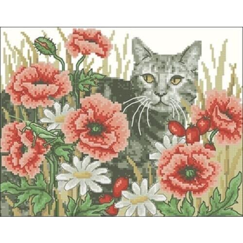 Poppy cat patterns Counted Cross Stitch 11CT 14CT 18CT DIY Cross Stitch Kits Embroidery Needlework Sets home decor