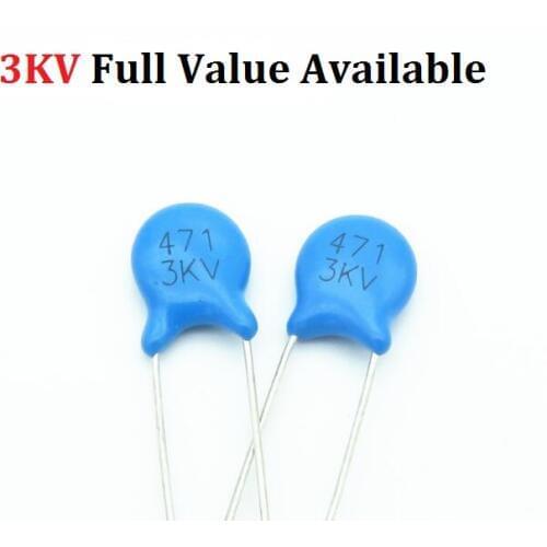 20PCS 3KV 5PF 10PF 15PF 20PF 22PF 27PF 30PF 47PF 56PF 100PF 220PF 102 222 472 103 Ceramic capacitor 1/2.2/4.7/10nf 101/221