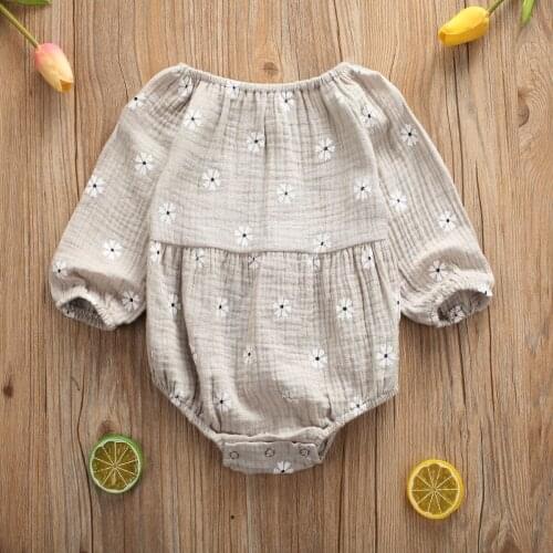 2020 New Newborn Baby Girl Flower Print Romper Long Sleeve Jumpsuit 0-24M