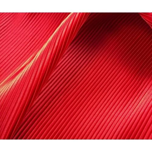 Red 2 meters 150cm 59.05" width fine stripe crumple accordion pleated faux silk satin fabric for dress skirt MM26