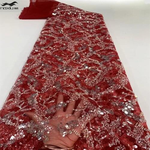 Madison Handmade Beads Sequin Lace Fabric Sequin Party Wedding Embroidery African Most Popular High Quality for Aso-ebi dress