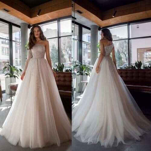 2020 Fashion Wedding Dresses One-Shoulder Long Sleeves Applique Lace Bridal Gowns Custom Made Sweep Train Beach Wedding Dress