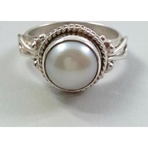 Fashion Pearl Ring Silver Color Pattern Rings for Women Wedding Engagement Luxury Jewelry Gift Bague Femme Anillos Mujer