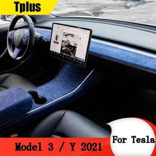 Tplus Car Dashboard Edge Sticker Film For Tesla Model 3 / Model Y 2021 Interior Suede To Protect Interior Accessories Blue