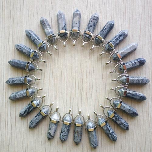 Wholesale 24pcs/lot 2018 fashion natural map stone pillar shape point Chakra charms pendants for jewelry making free shipping