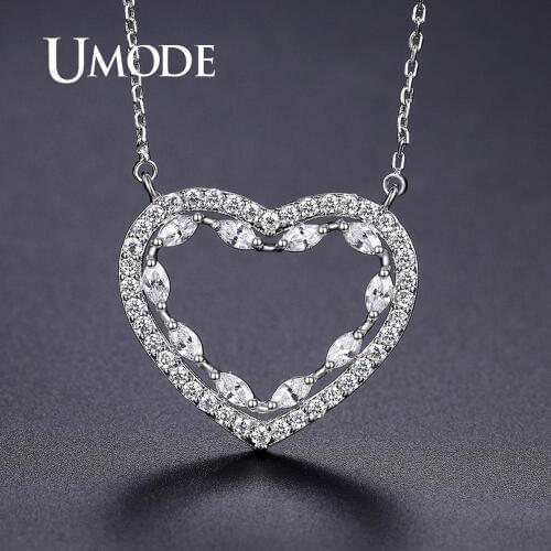 UMODE Heart Necklaces Cubic Zirconia Pendants Long Chain Necklaces for Women Girls Party Gifts Statement Fashion Jewelry UN0383