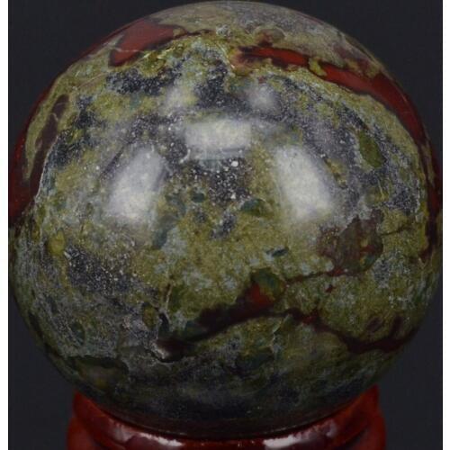 40MM Natural Stone Dragon Blood Stone Sphere Ball Chakra Crystal Reiki Healing Carved Decorative Crafts W/Stand, Minerals