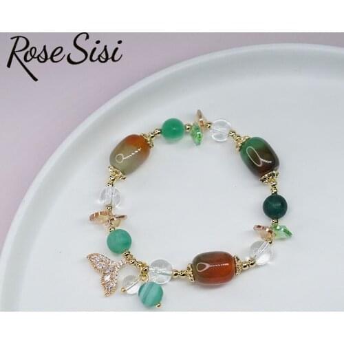 Rose sisi Diy Korean style fashion Crystal elastic bracelet for women fishtail fresh romantic lady bracelet on hand presents