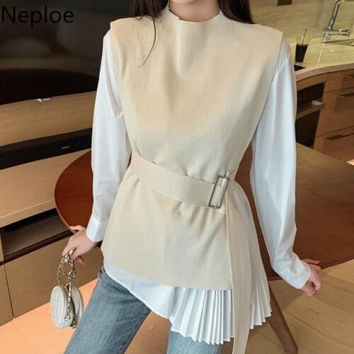 Neploe 2021 Spring Woman Waistcoat Knitted Sleeve Pullovers Korean Fashion Sweater Women Irregular Striped Tops Ropa Mujer 4F775