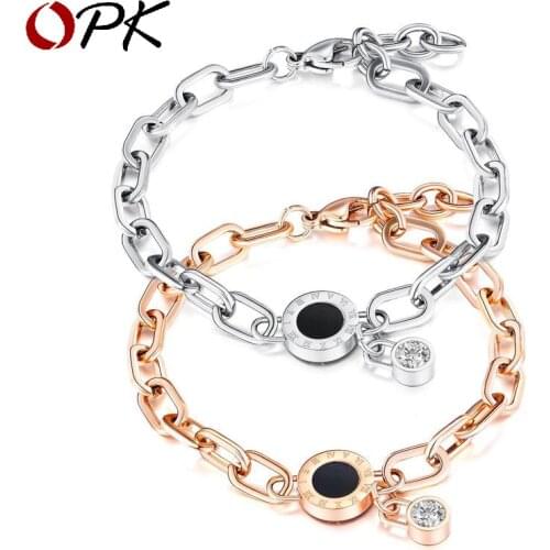 Opk European And American Source Of Goods Roman Digital Stainless Steel Diamond Jewelry Rose Gold Plated Titanium Womens