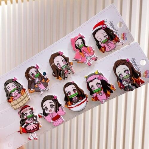 Anime Demon Slayer Barrettes Kimetsu no Yaiba Hairpins Cute Cartoon Hair Bangs Clips Cosplay Child Girls Headwear