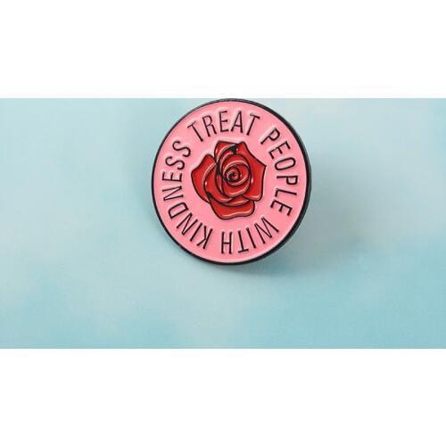 Rose styles pins Treat People With Kindness brooches Pink Circle Round Flower Lapel pins Gift for styles fans