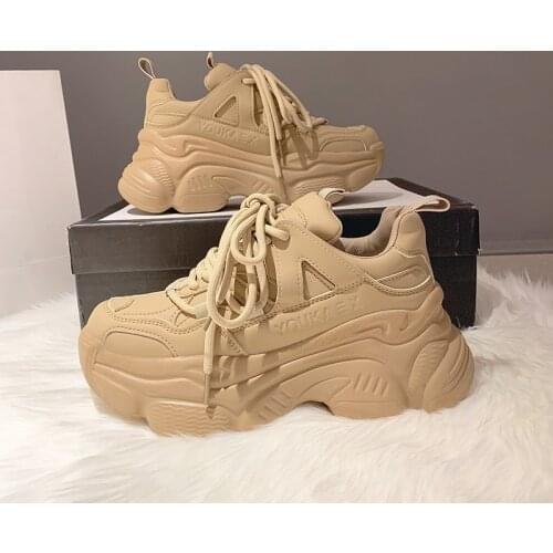 New Black Dad Chunky Sneakers Casual Vulcanized Shoes Woman High Platform Sneakers Lace Up White Sneakers Women 2021