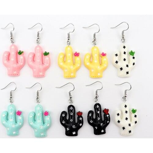 Flat Back Resin Imitation Cactus Drop Earrings for Women Fashion Accessories Girl Handmade Personality Dangle Earrings Jewelry