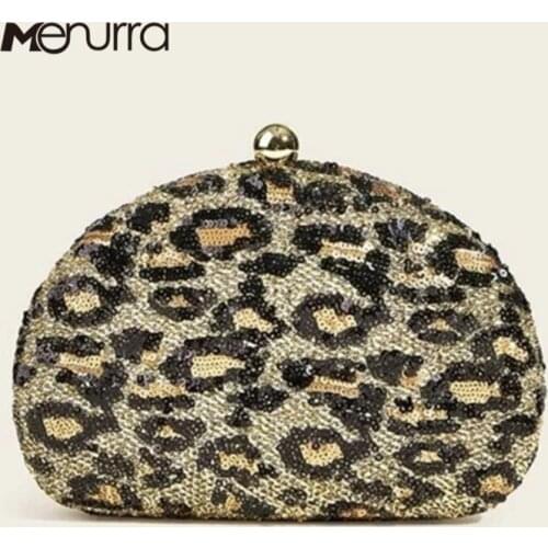 Leopard Pattern Sequined Clutch Womens Evening Bags Bling Day Clutches Gold Wedding Purse Female Handbag