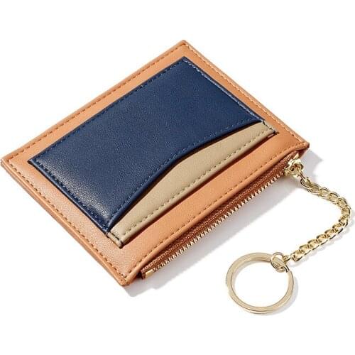 Women Short Solid Color Cute Zipper Wallet Female Thin Card Holder Pu Leather Coin Purses Ladies Fashion Clutch Bag Key Ring