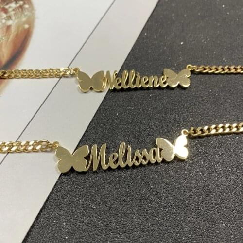 Butterfly Chain Custom Name Necklace (Women). Colors: Gold, Silver, Rose Gold. Length: 40-45-50-55cm