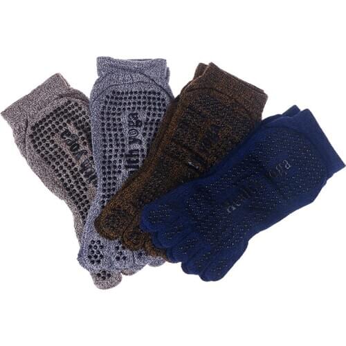 1 pair Men Yoga Socks Male Non Slip Grip Five Toe Cotton Pilates Socks Sweat Absorbent Breathable for Gym Fitness Dance Barre