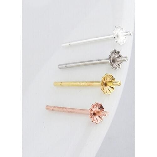 10pcs/lot 100% 925 Sterling Silver Stud Earring Flower Base Findings Dia 3mm Pearl Cap Earring Pin Trays DIY Jewelry Making