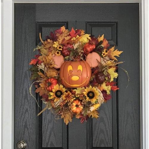 35cm Autumn Wreath Home Decor Halloween Cosplay Artificial Front Door Pumpkin Sunflower Maple Harvest Holiday Decoration Door