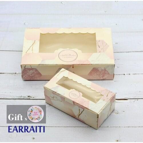 50PCS Gift Box Packaging With Window Paper Cupcake Pink Flower Wedding Box Candy Cookies Toy Party Favors Pink Marble Stone