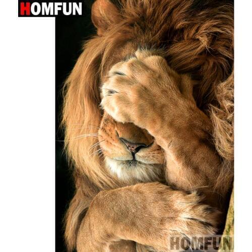 HOMFUN Full Square/Round Drill 5D DIY Diamond Painting "Animal lion" Embroidery Cross Stitch 5D Home Decor Gift A07722