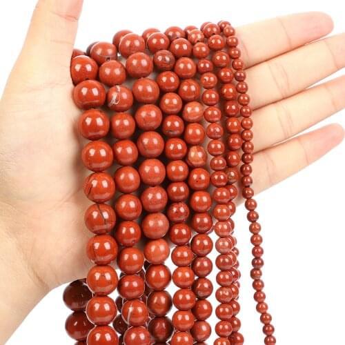 Natural Stone Beads Red Stone Round Loose Beads for Jewelry Making Needlework DIY Bracelet 4-12 MM