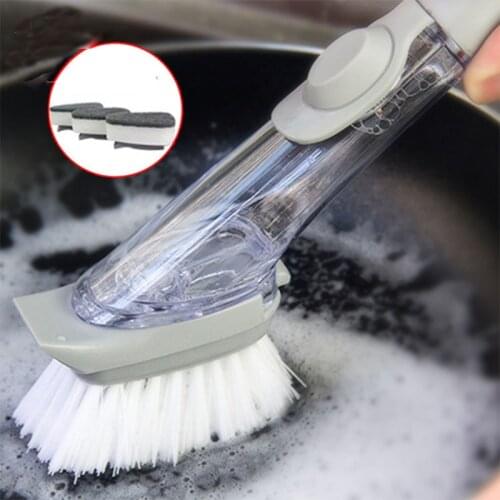 Cleaning Brush Kitchen Scrubber Dish Bowl Washing Sponge Automatic Liquid Dispenser Double Use Kitchen Pot Cleaner Tool