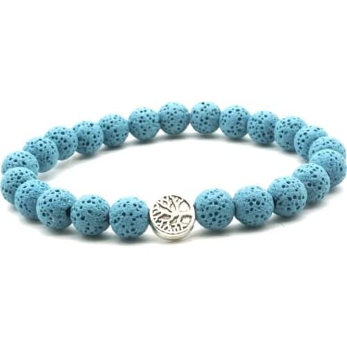 Tree of Life 8mm Colorful Black Lava Stone Beads DIY Aromatherapy Essential Oil Diffuser Bracelet Yoga Strand Jewelry