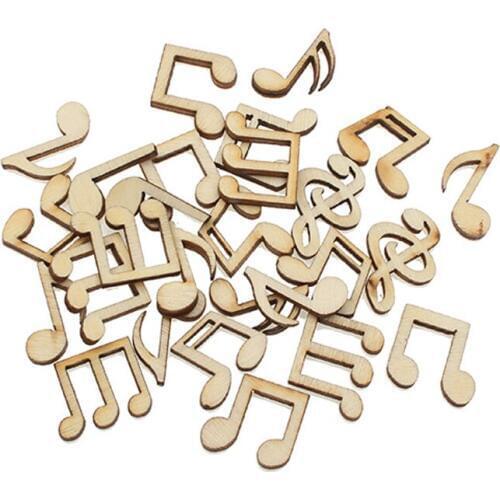 100pcs 20x14mm Woody Note Wooden Craft Embellishments MDF Wooden Cutout Flatback Scrapbooking for Cardmaking Wedding Decoration