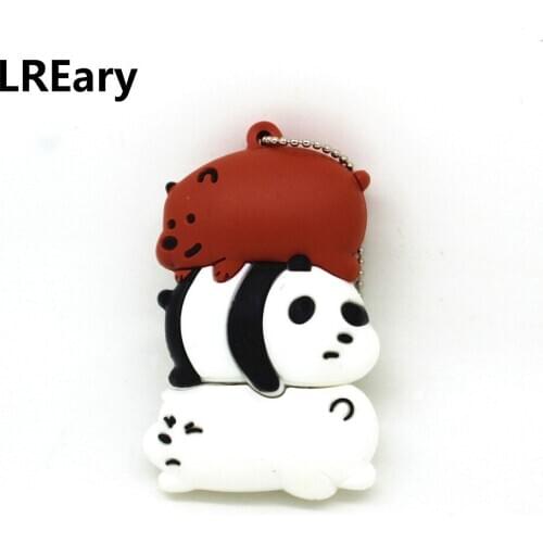 Cute Animal USB 2.0 Flash Drive Cartoon Three Bare Bears Memoria Stick Pen Drive 4G 8GB 16GB 32GB 64GB U Disk Pendrive 128GB Cle