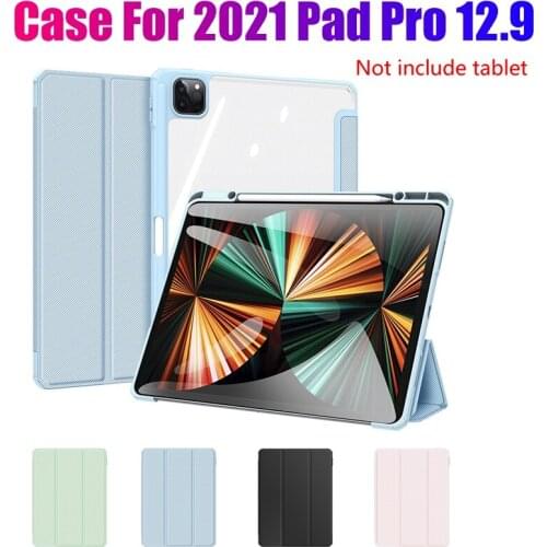 NEW-PU Case for 2021 iPad Pro 12.9 Inch Tablet Flip Case PU+Transparent PC Case Tablet Stand with Pen Slot