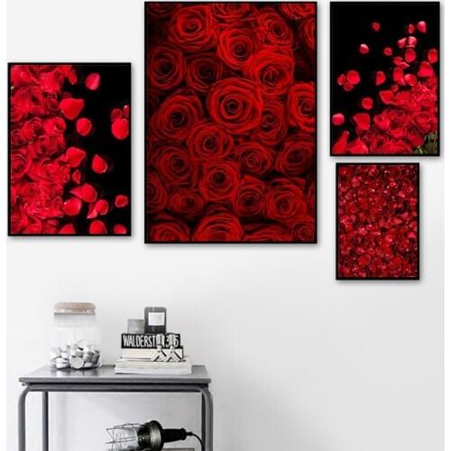 Romantic Red Rose Flower Petal Canvas Art Posters and Prints Canvas Painting Home Decor HD Pictures Wall Art for Living Room