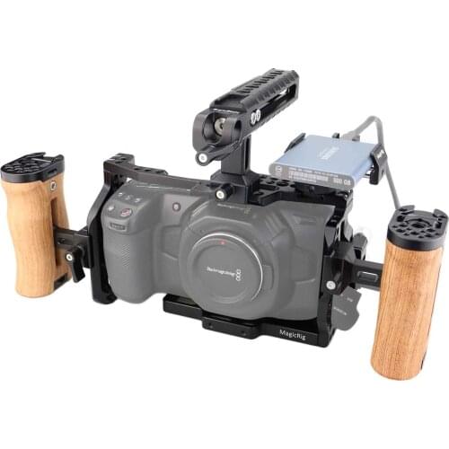 MAGICRIG BMPCC 4K /BMPCC 6K Camera Cage with NATO Handle & Adjustable Wooden Handle + T5 SSD Mount Clamp for BMPCC 4K /6K Camera