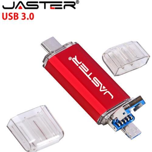 JASTER New 2 IN 1 OTG (Android&USB & Type_C) USB 3.0 flash drive Metal Custom Pen Drive 64GB 32GB 16GB 8GB 4GB free shipping