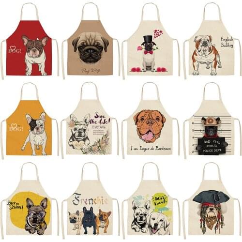 Cartoon Cute Dog Series Cotton And Linen Apron European American Style Apron Kitchen Apron For Woman Men Cooking Bar Bake Apron