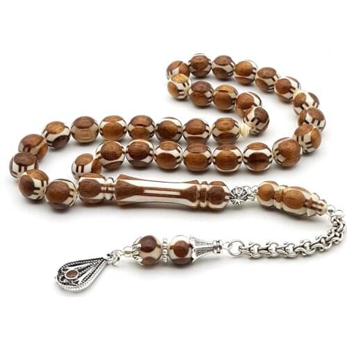 Muslim Prayer Beads Ebony Wood Combined Kuka Tesbih Minaret Embellished System Tasseled