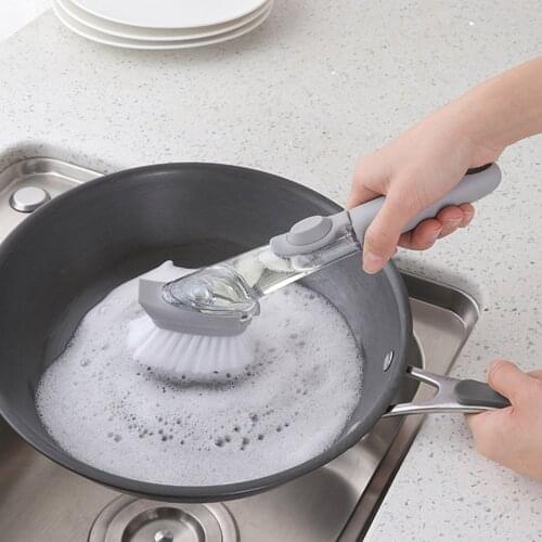 Washing Dish Kitchen Cleaning Tools With Removable Brush Sponge Sponge Dispenser Dishwashing Kitchenware Long Handle Scrubber