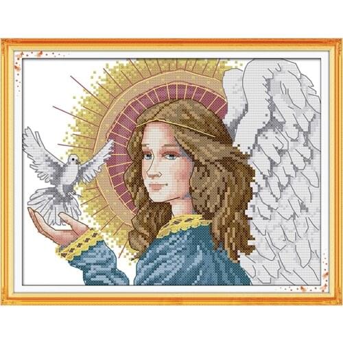 Joy Sunday Peace Angel Character Pattern Cross Stitch Kit 11&14CT Cross Stitch Embroidery Needlework Childrens Room Decoration