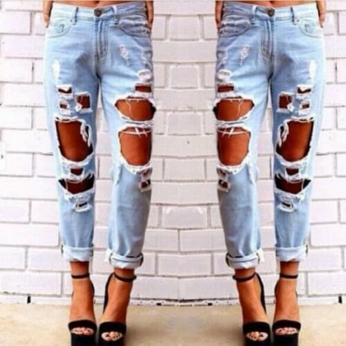 2021 Newest Hot Women Sexy Destroyed Ripped Distressed Slim Hole Pants Boyfriend Jeans Trousers Hollow Out Deans Pant