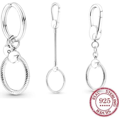 2021 NEW 100% 925 Sterling Silver Keychain Key Ring Charm Pendant Fit Diy Women Original Pandora Bracelet Fashion Jewelry