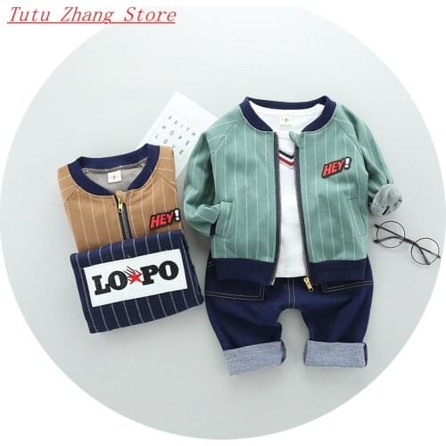 Baby boys Clothes Spring Fall Baby Girls Clothes Set Coat+T-shirt+Pant Tracksuit Roupa De Bebes Menina kids outfits Striped 3pcs