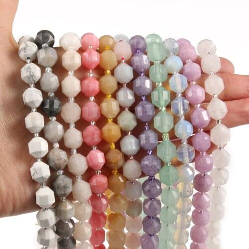 Wholesale Natural Facted Olive Amethyst Beads Round Loose Stone Beads for Jewelry Making Diy Necklace Bracelet Accessories 15"