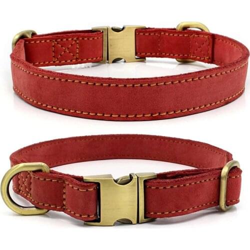 Dog Collar for Small Medium Large Dogs Adjustable Soft Comfortable Leather Pet Dog Collar with Heavy Duty Copper Metal Buckle