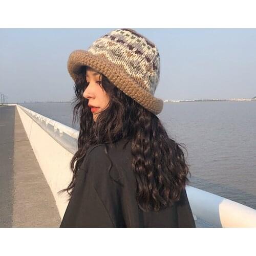 Female Knitting Bucket Hats Harajuku Bucket Hat Fishing Outdoor Panama Hip Hop Cap Mens Summer for Fisherman Hat Women cap